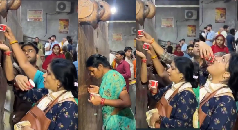 Devotees drink AC water